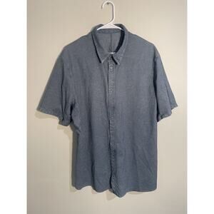 Lululemon Commission Short Sleeve Button Up Preppy Mens XL Blue Dress Shirt